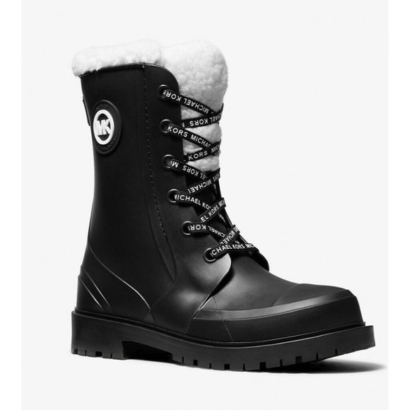 Michael Kors Women's Rain Boot Montaigne Lug Sole Faux Shearling Lined Black 7 - Picture 1 of 5